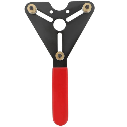 ROADFAR A/C clutch holding tool with black triangular head, brass posts, and red handle.