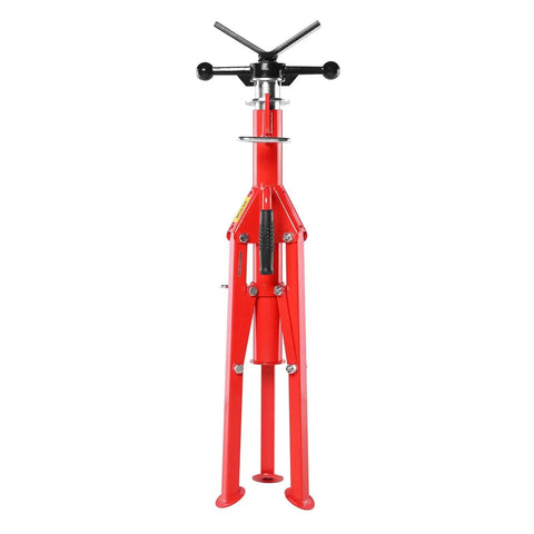 Versatile Pipe Stand And Welding Jack Stand 28 To 52 Inch Height 2500 Lbs, front view, red steel frame.