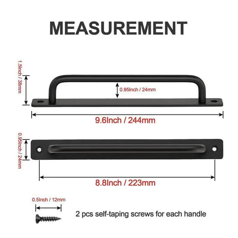 Diagram of 2 Pack Barn Door Handles For Sliding Doors In Black With Plate Zinc Alloy Rust Resistant Pull Handles Hole Center 8.8"