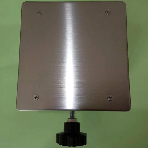 Top view of Stainless Steel Lab Jack Stand Platform 8x8 Inch Scissor Lift 80-326mm 50kg with adjustment knob visible