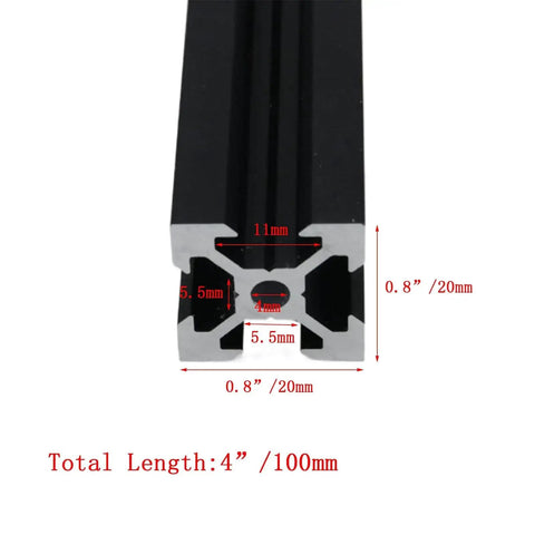 Eight Pack 100mm V Slot Aluminum Extrusion Profiles 2020 Series European Standard Anodized Linear Rail cross-section view