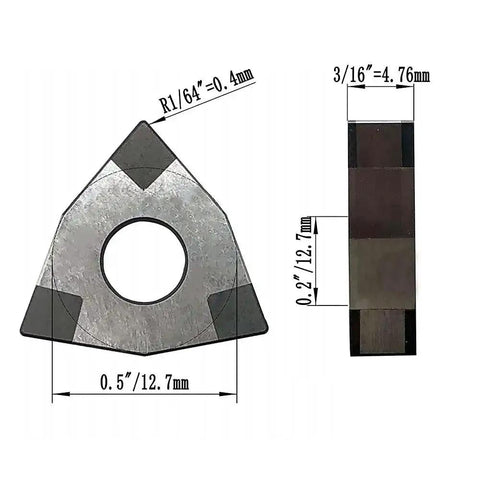 Detailed view of WNMG080404 CBN-6 insert in 5/8 Inch CNC Lathe Tool Holder Bit Set, highlighting dimensions and corner radius.
