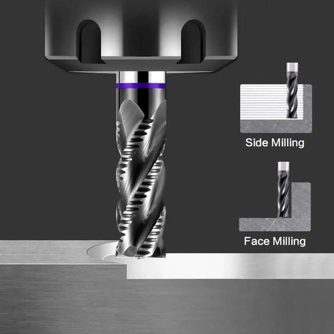 Rugged One Half Inch Four Flute Carbide Roughing End Mill For Steel Aluminum And Hardened Metals Heavy Duty Square Nose Milling Cutter Built For Pros And DIYers shown in side and face milling