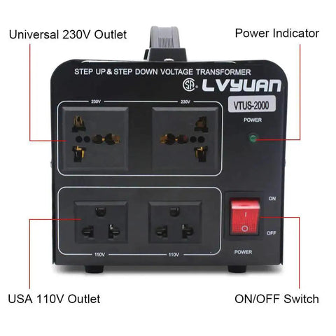 Voltage Transformer Converter 2000 Watt Step Up And Step Down Power Adapter From 110 To 120V To 220 To 240V And Back with outlets