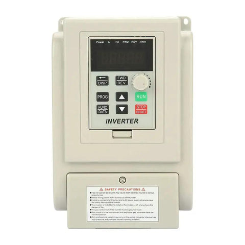 Front view of Pro Grade 3HP 2.2kW 220V VFD Drive Inverter Converts Single Phase to 3 Phase For 2.2kW AC Motors with control panel