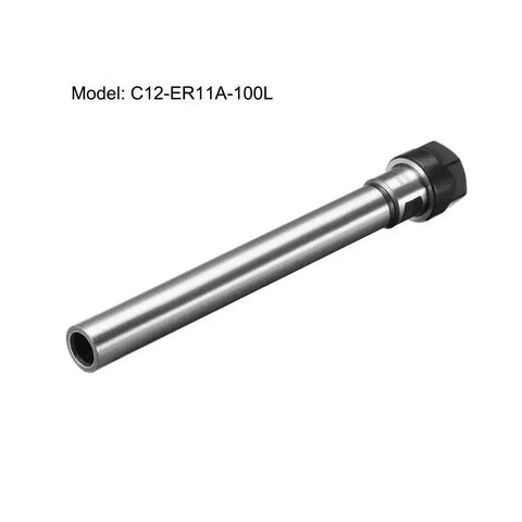ER11A Router Collet Chuck Extension Rod 12mm Shank Straight 100mm Length, CNC milling tool holder, side view against white background