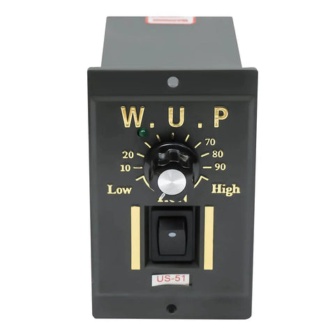 Front view of 110V 200W Gear Reducer Motor With 90 Degree Right Angle Output Speed Governor control panel showing high and low settings.