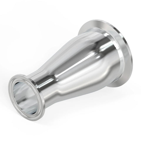 Tri-clamp reducer pipe fitting, 3 in to 2 in, 304 stainless steel with flange