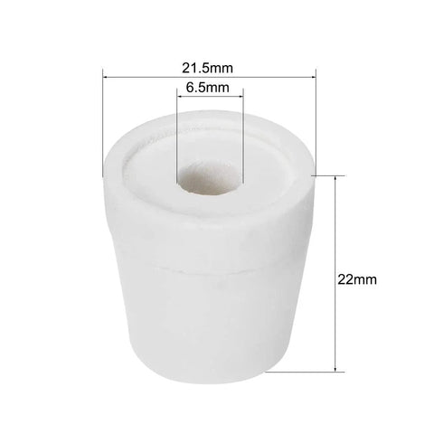 Ceramic Tapered Insulator Beads For Heating Wire With 6.5mm Inner Diameter And 21.5mm Base 22mm Overall Length Alumina Ceramic Porcelain Stepped Insulators 5 Pack For High Temperature Wiring Uxcell front view with measurements