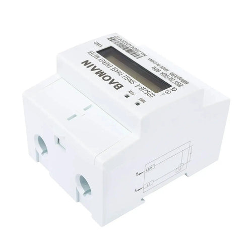 Side view of Single Phase KWh Meter For 220V Systems 20A To 100A DIN Rail Power Meter With LCD Display High Accuracy Energy Monitor