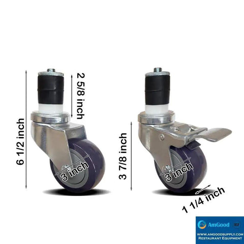 3 Inch Casters For Stainless Steel Work Tables And Metal Prep Tables Set Of 4 With 2 Brakes And 2 Non Brake Swivel Wheels