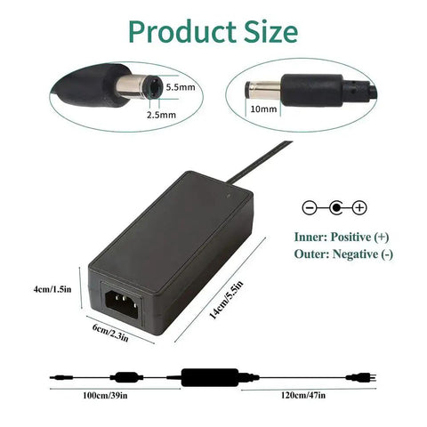 Product dimensions and specifications of Beefy 24V DC Power Adapter 5A Switching Power Supply For LED Strip Lights CCTV Cameras And LCD Monitors