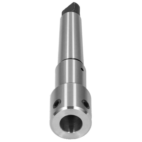 Front view of Weldon shank adapter sleeve, steel, MT3 Morse taper, hollow end with bore and side holes