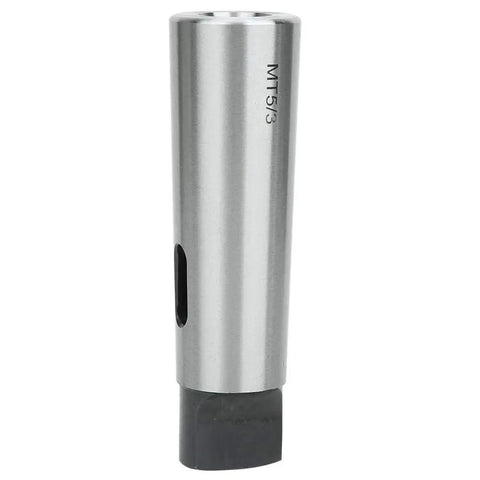 MT5 to MT3 Morse taper reduction sleeve, silver steel with side slot, front view