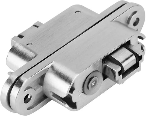 Front view of 2 Pack 180 Degree Concealed Cross Door Hinges With Spanners Zinc Alloy Invisible Hinge Set for gate, cupboard, and furniture.