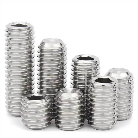 Grub Screw Set Quarter Inch By Twenty Thread, Headless Cup Point And Flat Point, Internal Hex Drive, 304 Stainless Steel, Concave End, 15 pieces