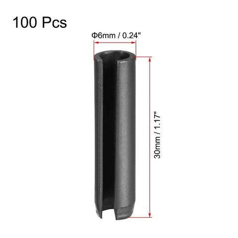 Slotted Spring Pin Kit Six Millimeter By Thirty Millimeter 65Mn Plain Finish 100 Piece Assortment for Small Machine Projects