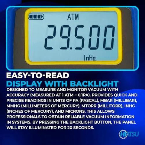 Pro Grade Digital Vacuum Gauge With Aluminum Case For HVAC And Refrigeration, Ultra Wide Range From 1 ATM To 0.1 Pa, Easy Read Display