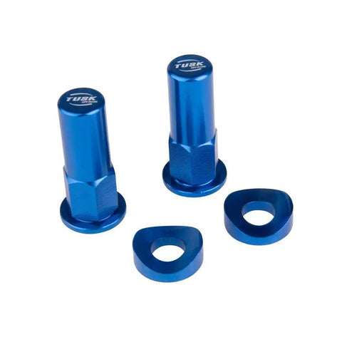 Rim Lock Nut And Spacer Kit For Secure Off Road Wheel Mounting Aluminum Blue, showing two nuts and two washers, front view.