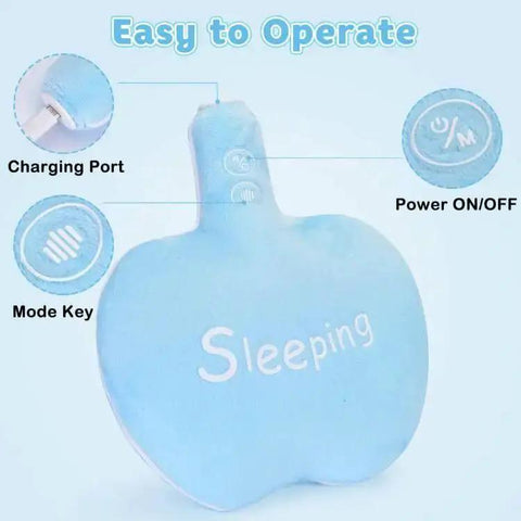 Azure blue Ultra Soothing Baby Sleep Soother with charging port and buttons for vibration levels; apple-shaped vibrating pad for newborns