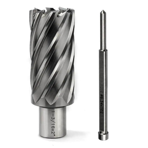 Pro Grade Annular Cutter Kit For Magnetic Drill Press With One And One Sixteenth Inch Cutting Diameter And Two Inch Depth Of Cut Weldon Shank Three Quarter Inch With Two Flat And Pilot Pin Thin Wall For Faster Holes OSCARBIDE