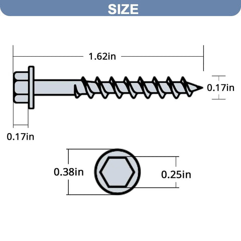 Diagram of Heavy Duty Joist Hanger Screws Number 9 X 1-1/2 In With 1/4 In Hex Head And 0.37 In Washer Prem Galvanized