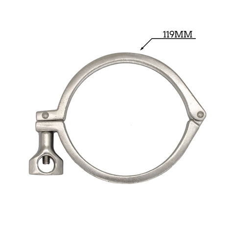 Stainless steel 4-inch single-pin tri-clamp ring with wing-nut fastener