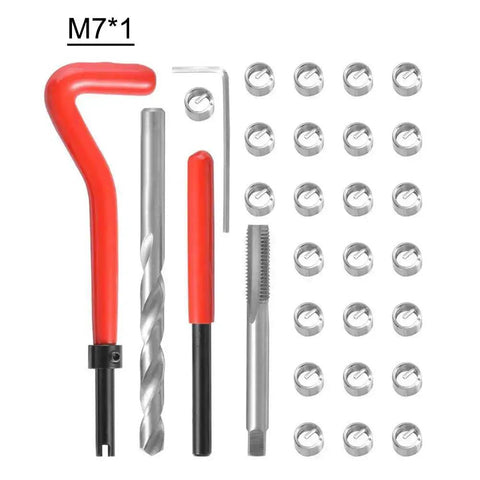 30 Piece Metric Thread Repair Kit for M3 M4 M7 M9 M11 Helicoil Style Inserts with tools and inserts shown