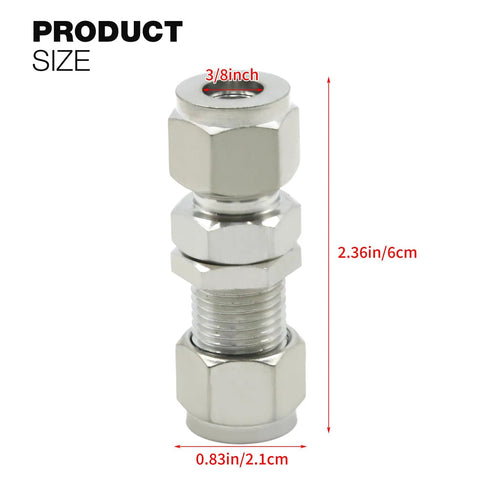 laffoonparts 2 PCS OD straight connector adapter, 304 stainless steel, compression tube fitting, 3/8 in