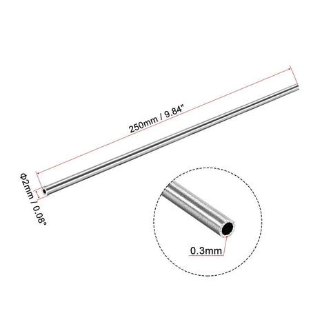 uxcell 304 stainless steel round tubing, 2mm OD, 0.3mm wall, 250mm length, seamless pipe, 8 pcs