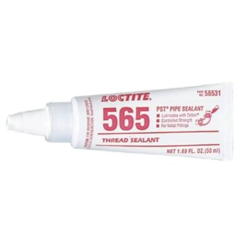 Tube of PST 565 Thread Sealant White 50ml for metal threads, low-strength anaerobic sealant, packaging shows front view.