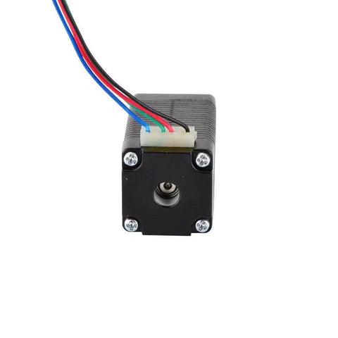 Front view of Micro Stepper Motor Nema 8 Bipolar 0.6A Four Wire with compact design and 1.8-degree step angle, showing wires and shaft.