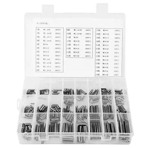 280 Piece 304 Stainless Steel Roll Pin Assortment Kit With Metric Slotted Spring Pins M1.5 To M8 organized in plastic case