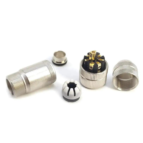 Disassembled view of the M12 8 Pin Female Connector Pro Grade A Coding Shielded Metal Shell Circular Sensor Field Assembly IP67 Adapter