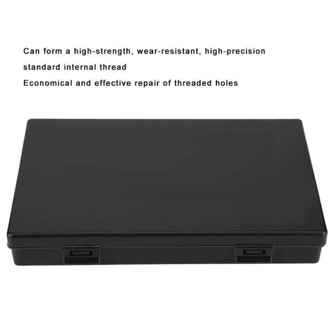 Closed black case containing Thread Repair Kit 17Pcs M11 X 1.25 Helicoil Internal Thread Repair Kit For Aluminum And Metal.