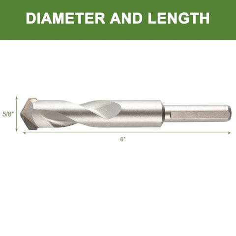 Five Eighths Inch Masonry Drill Bit For Concrete And Brick, carbide tipped hammer drill bit with three flat shank and size dimensions shown