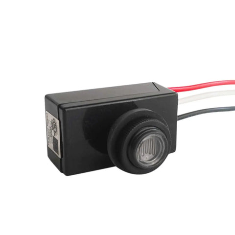Outdoor Dusk To Dawn Photoelectric Switch 120V To 277VAC 5 Amp No Fuss Hardwired Photocell Sensor with visible wiring