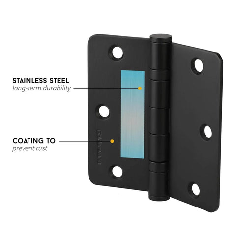 Three Pack Of 304 Stainless Steel Door Hinges In Matte Black With Non Removable Pin Heavy Duty Ball Bearing 3 Point Five Inch