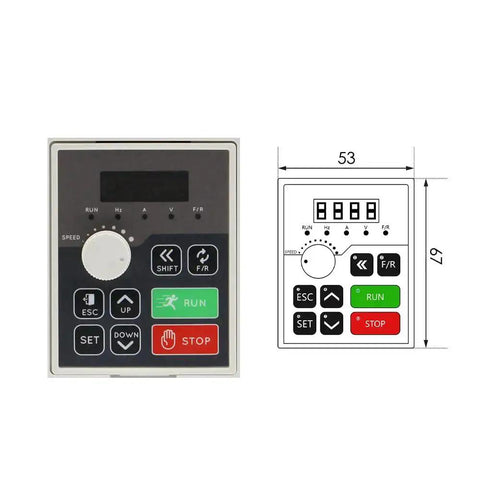 Front view of control panel for 1.5KW 110V VFD Inverter With 0 to 1000 Hz Output 1 Phase In 3 Phase Out Industrial Grade Variable Frequency Drive
