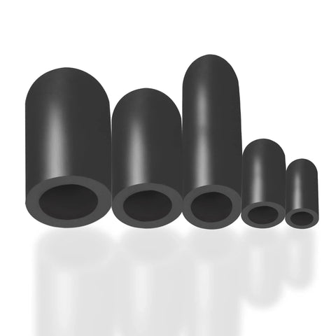 Vacuum Hose Caps Set With 80 Pieces, Six Size Assortment In Black Rubber For Automotive Vacuum Lines, shown in various sizes