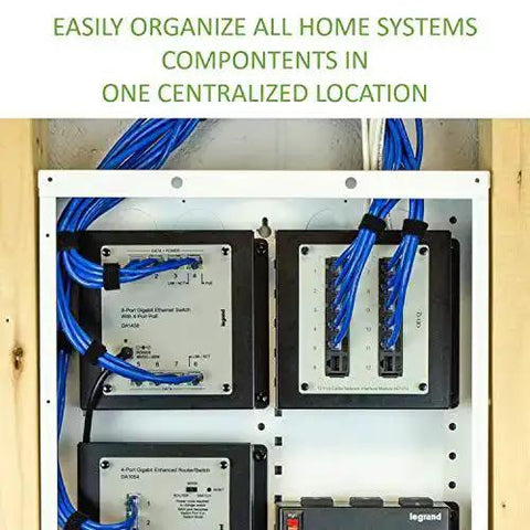 14 Inch In Wall Cable Management Media Box with 20 Gauge Steel Enclosure for Structured Wiring, installed view.