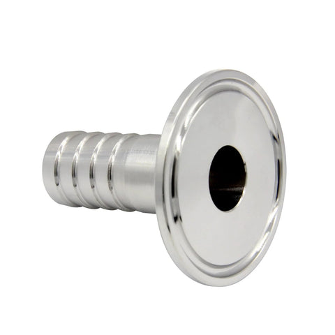 Stainless steel sanitary fitting: 1.5-inch tri-clamp to 3/4-inch hose barb adapter