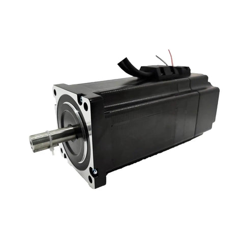 Front view of YK286EC118A1 SC Closed Loop Stepper Motor With Encoder for precise servo motion control, black casing with shaft.