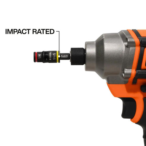 All In One Flip Socket Set With Magnetic One Fourth Inch Bit Holder And Five Sixteenth Inch Hex, Two Inch Impact Shaft attached to drill