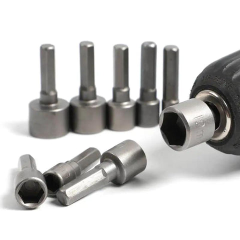 14 Piece Power Nuts Driver Drill Bit Set With Metric Sockets And Wrenches, One Quarter Inch Hex Driver Bits And Hex Keys, front view