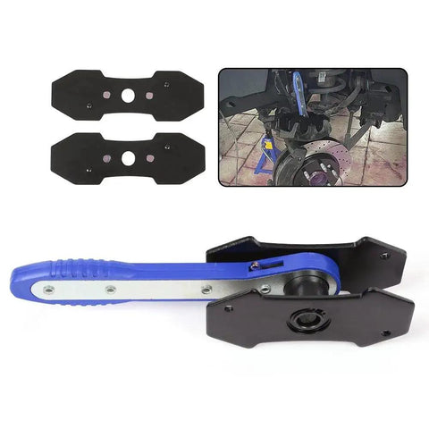 G-PLUS brake caliper press tool with blue handle and 2 steel plates; 4-in-1 universal disc ratchet caliper tool for brake repair