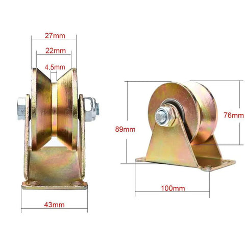 Heavy Duty 3 Inch V Groove Caster Wheels With Double Bearings For Industrial Machines Sliding Gates And Wire Rope Rails 2 Pack Easy Installation With Brackets For High Load Capacity And Smooth Rolling