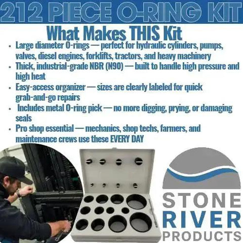 Boss Seal Kit For SAE Straight Thread Tube Fittings, 212-Piece Buna-N O-Ring Assortment with organizer and tools shown