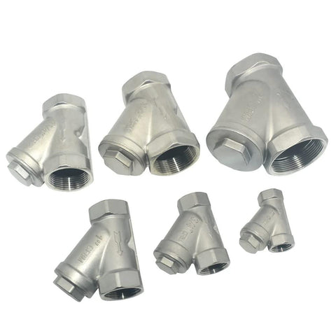 Set of seven 1-inch stainless steel Y-strainer valves with NPT female threads, SS316 CF8M