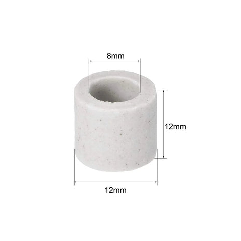 Ceramic insulation tube for heating elements, alumina porcelain, 8mm bore, 12mm outer diameter, 12mm tall